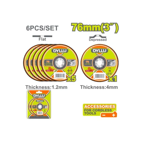 Կտրող և հղկող սկավառակների հավաքածու (6 միավոր) 76մմ DYLLU DTAC2L06