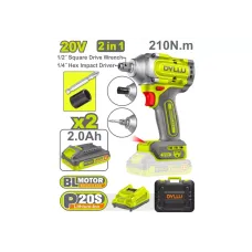 2-ը 1-ում հարվածային պտուտակադարձիչ և գայկավյորտ մարտկոցային 20Վ 210Նմ DYLLU DTCD3B21