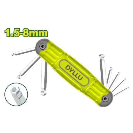 Ծալովի գնդիկավոր վեցանկյուն բանալիներ 8 հատ DYLLU DTHK2281 1.5-8մմ Ծալովի գնդիկավոր վեցանկյուն բանալիներ 8 հատ DYLLU DTHK2281 1.5-8մմ