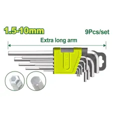 Գնդիկավոր վեցանկյուն բանալիների (9 հատ) հավաքածու DYLLU DTHK2292 1.5-10մմ Գնդիկավոր վեցանկյուն բանալիների (9 հատ) հավաքածու DYLLU DTHK2292 1.5-10մմ
