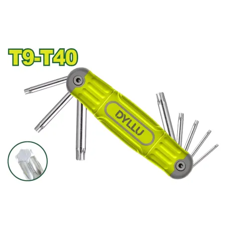 Աստղաձև բանալիների ծալովի հավաքածու 8 հատ DYLLU DTHK3281 T9-T40 Աստղաձև բանալիների ծալովի հավաքածու 8 հատ DYLLU DTHK3281 T9-T40