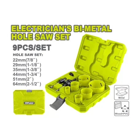 Երկմետաղ ծակիչների հավաքածու (9 միավոր) էլեկտրիկի համար DYLLU DTKJ3492