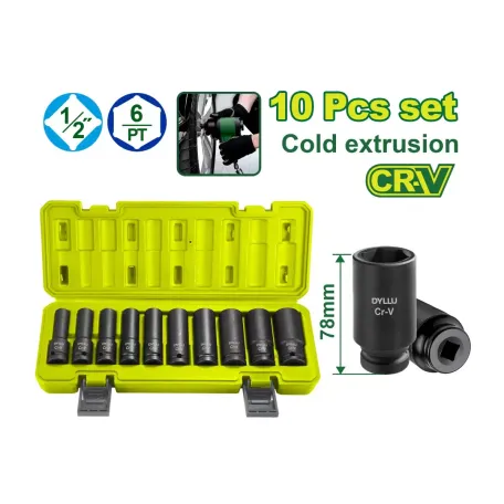 10 հատ խորը հարվածային գլխիկի հավաքածու DYLLU DTMS2D02 10-24մմ 10 հատ խորը հարվածային գլխիկի հավաքածու DYLLU DTMS2D02 10-24մմ