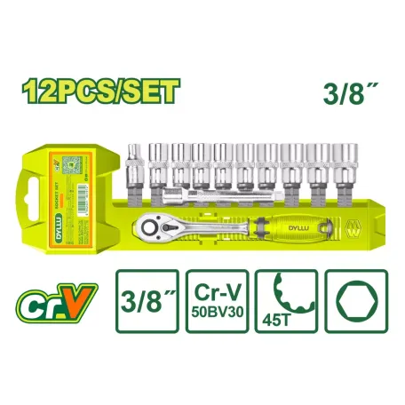 3-8'' գլխիկների (12 հատ) հավաքածու DYLLU DTST3212 8-19մմ 3-8'' գլխիկների (12 հատ) հավաքածու DYLLU DTST3212 8-19մմ