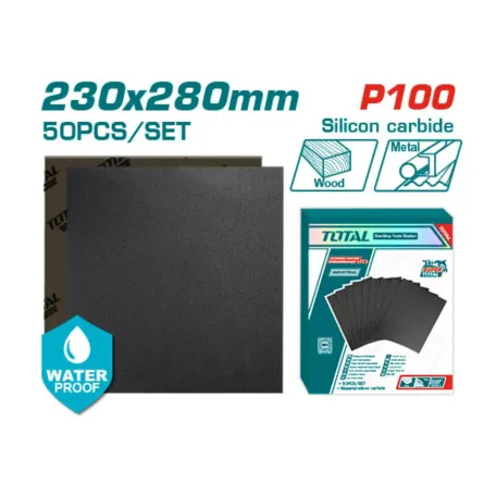 Ջրակայուն հղկաթղթի հավաքածու P100 230x280մմ 50 հատ TOTAL TAC010016
