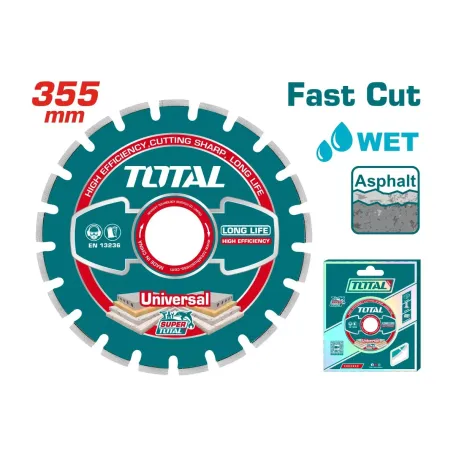 Ալմաստե սկավառակ ունիվերսալ ասֆալտի և բետոնի համար 355մմ TOTAL TAC2113551