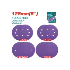 Հղկաթղթի հավաքածու մանուշակագույն 125մմ 10 հատ TOTAL TAC73125101