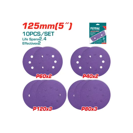 Հղկաթղթի հավաքածու մանուշակագույն 125մմ 10 հատ TOTAL TAC73125101