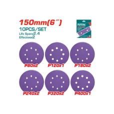 Հղկաթղթի հավաքածու մանուշակագույն 150մմ 10 հատ TOTAL TAC73150102