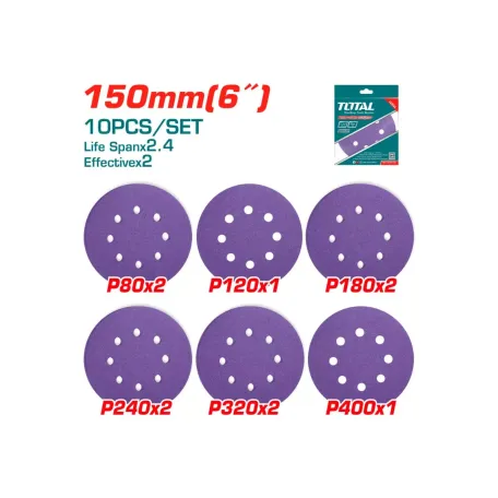 Հղկաթղթի հավաքածու մանուշակագույն 150մմ 10 հատ TOTAL TAC73150102 Հղկաթղթի հավաքածու մանուշակագույն 150մմ 10 հատ TOTAL TAC73150102