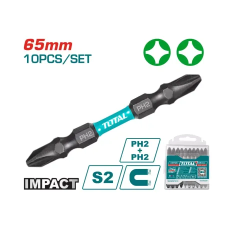 Հարվածային գլխիկների հավաքածու 65մմ 10կտ. PH2 65մմ TOTAL TACIM16PH233 Հարվածային գլխիկների հավաքածու 65մմ 10կտ. PH2 65մմ TOTAL TACIM16PH233