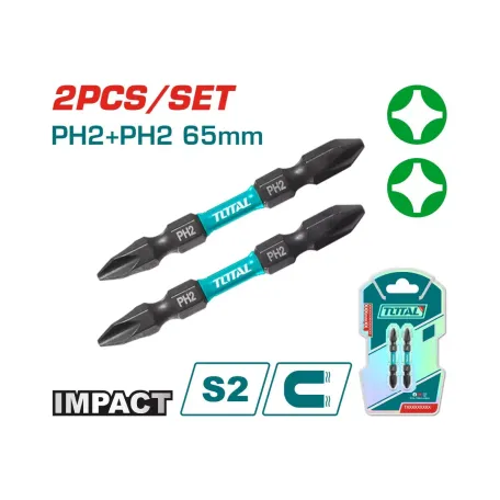 Հարվածային պտուտակահանի բիթեր 2 հատ TOTAL TACIM72PH265 Հարվածային պտուտակահանի բիթեր 2 հատ TOTAL TACIM72PH265