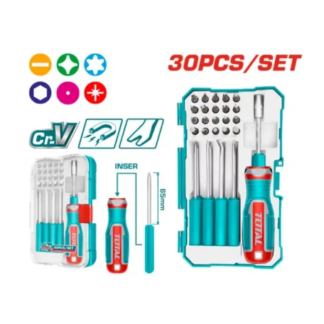 Պտուտակահանի և փոխարինվող բիթերի հավաքածու 30 հատ TOTAL TACSD30306