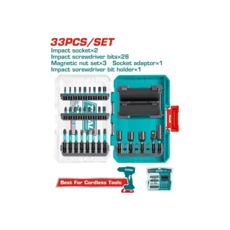 Հարվածային պտուտակահանների և բիթերի հավաքածու 33 հատ TOTAL TACSDL63306