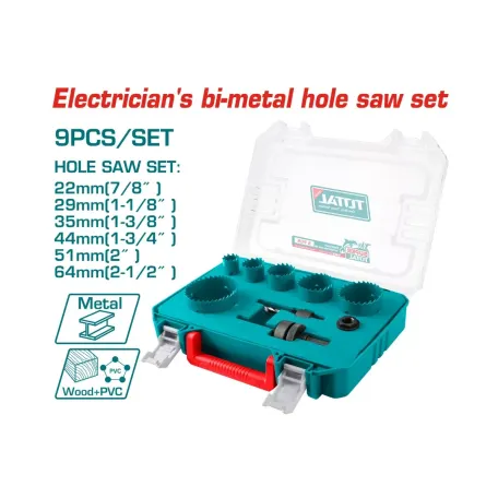 Երկմետաղ ծակիչների հավաքածու էլեկտրամոնտաժման աշխատանքների TOTAL TACSH0092 Երկմետաղ ծակիչների հավաքածու էլեկտրամոնտաժման աշխատանքների TOTAL TACSH0092