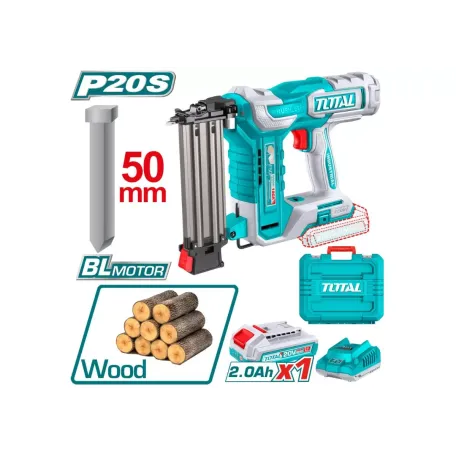 Մեխ կրակող գործիք մարտկոցային (1 մարտկոց, 1 լիցքավորիչ) 20Վ 50մմ TOTAL TCBNLI5008