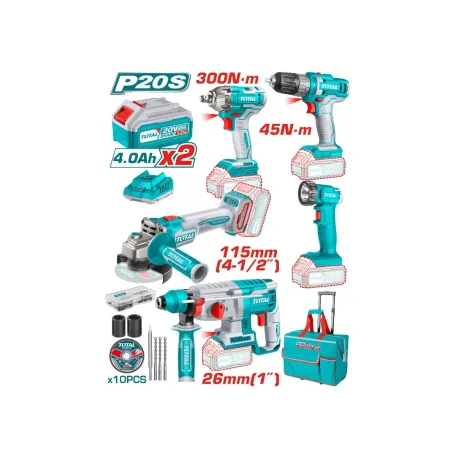 Մարտկոցային 20Վ գործիքների (5 հատ) հավաքածու TOTAL TCKLI2019