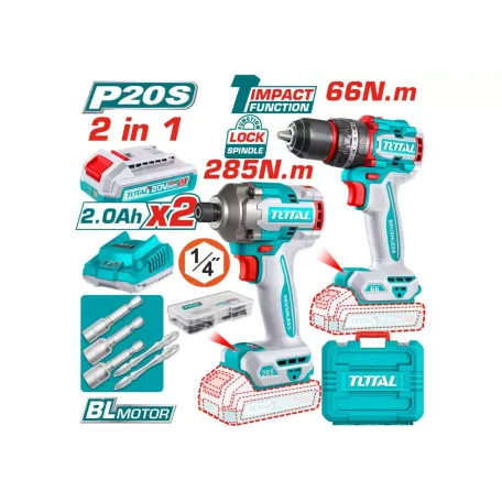 Մարտկոցային գործիքների հավաքածու TOTAL TCKLI20277 (2 կտոր)