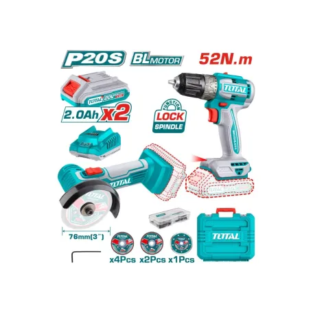 Կոմբո հավաքածու մարտկոցային 20Վ․ պտուտակադարձիչ (TDLI204531), մինի կտրող գործիք (TAGLI7601) TOTAL TCKLI20278 Կոմբո հավաքածու մարտկոցային 20Վ․ պտուտակադարձիչ (TDLI204531), մինի կտրող գործիք (TAGLI7601) TOTAL TCKLI20278