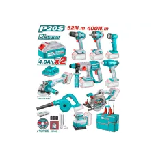 Մարտկոցային գործիքների կոմբո հավաքածու 20Վ (9 միավոր) TOTAL TCKLI2098