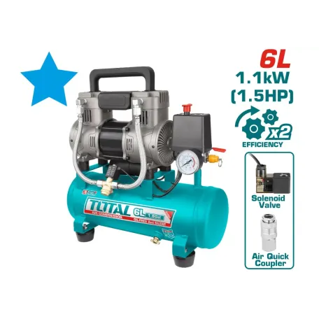 Կոմպրեսոր TOTAL TCS1110062 (6լ, 1100Վտ, 8բար) Կոմպրեսոր TOTAL TCS1110062 (6լ, 1100Վտ, 8բար)