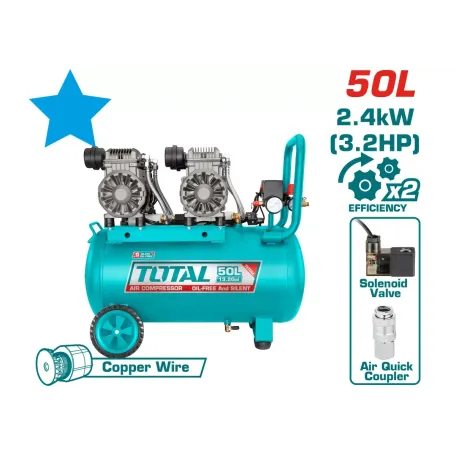 Կոմպրեսոր TOTAL TCS2240508 (50լ, 2x1200Վտ, 220լ/ր, 8բար) Կոմպրեսոր TOTAL TCS2240508 (50լ, 2x1200Վտ, 220լ/ր, 8բար)