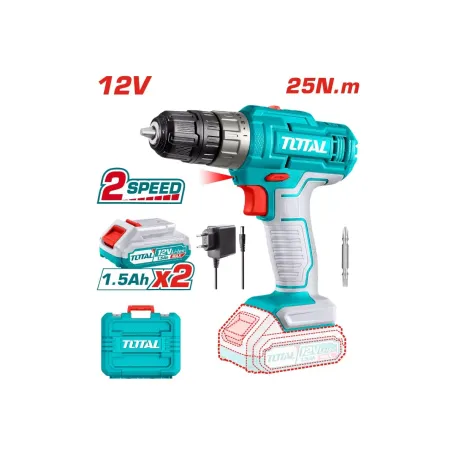 Պտուտակադարձիչ մարտկոցային 12Վ 25Նմ (2 մարտկոցով, լիցքավորիչով) TOTAL TDLI1228