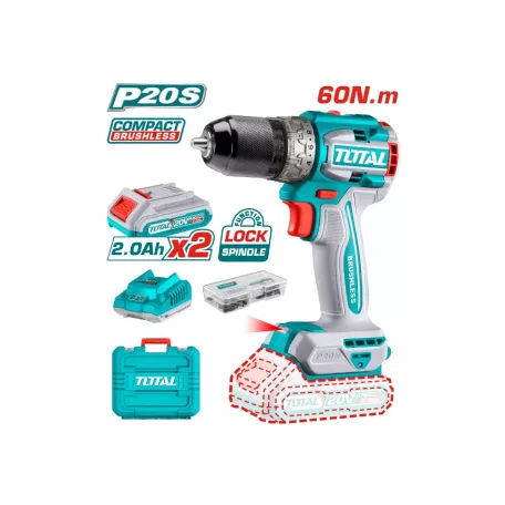 Պտուտակադարձիչ մարտկոցային 20Վ 60Նմ (2 մարտկոցով, լիցքավորիչով) TOTAL TDLI20602