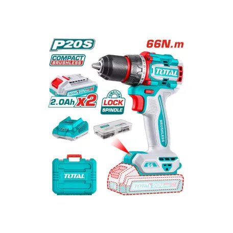 Պտուտակադարձիչ մարտկոցային (2 մարտկոց, 1 լիցքավորիչ) 20Վ 66Նմ TOTAL TDLI20668