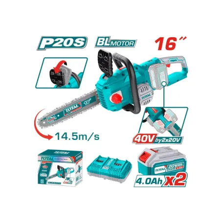 Շղթայավոր սղոց մարտկոցային 40Վ (2x20Վ) 400մմ (2 մարտկոցով, լիցքավորիչով) TOTAL TGSLI401682