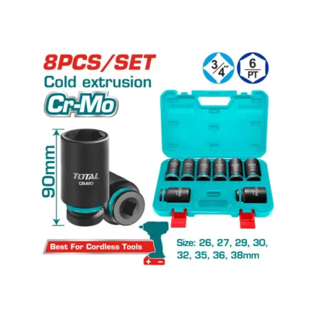 Խորը հարվածային գլխիկների հավաքածու 8 հատ 3/4” TOTAL THKISD34082L