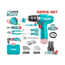 Ձեռքի գործիքների հավաքածու մարտկոցային 12Վ պտուտակադարձիչով (89 միավոր) TOTAL THKTHP10892