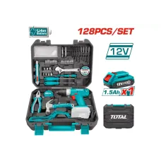 Ձեռքի գործիքների հավաքածու (128 կտոր) մարտկոցային 12Վ պտուտակադարձիչով TOTAL THKTHP11282