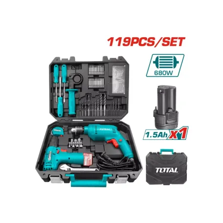 Ձեռքի գործիքների հավաքածու, պտուտակադարձիչ և գայլիկոնիչ (119 միավոր) TOTAL THKTHP1192