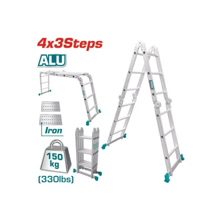 Բազմաֆունկցիոնալ ալյումինե սանդուղք 4*3  քայլ TOTAL THLAD04431