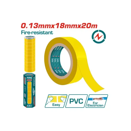 Մեկուսիչ ժապավեն դեղին հրակայուն 13x18x20մմ TOTAL THPET1011 Մեկուսիչ ժապավեն դեղին հրակայուն 13x18x20մմ TOTAL THPET1011