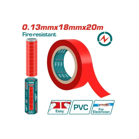 Մեկուսիչ ժապավեն կարմիր հրակայուն 13x18x20մմ TOTAL THPET1012 Մեկուսիչ ժապավեն կարմիր հրակայուն 13x18x20մմ TOTAL THPET1012