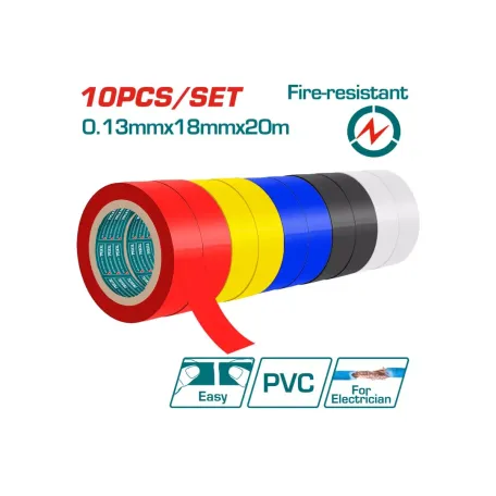 Մեկուսիչ ժապավենի հավաքածու 20մx18մմ 10 հատ TOTAL THPET1013 Մեկուսիչ ժապավենի հավաքածու 20մx18մմ 10 հատ TOTAL THPET1013