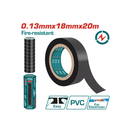 Մեկուսիչ ժապավեն սև հրակայուն 13x18x20մմ TOTAL THPET1109 Մեկուսիչ ժապավեն սև հրակայուն 13x18x20մմ TOTAL THPET1109