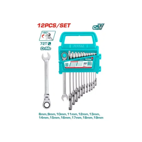 Ճկուն գլխիկով բանալիների հավաքածու 12 հատ 8-19մմ TOTAL THT102RK5126
