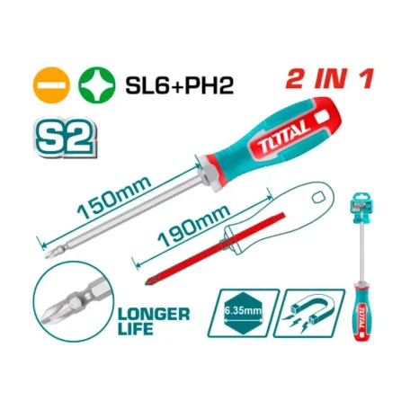 Պտուտակահան 2-ը 1-ում SL6+PH2 TOTAL THT250266