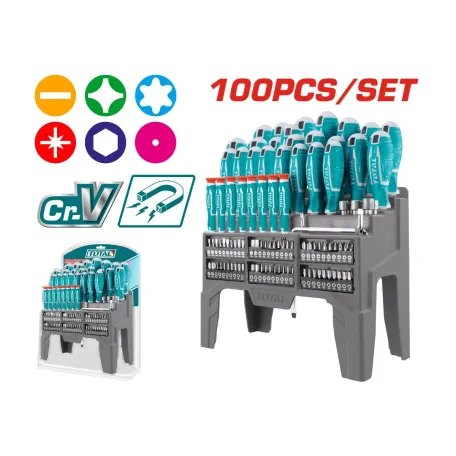 Պտուտակահանների և բիթերի հավաքածու 100 հատ TOTAL THT2506100