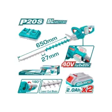 Թուփ էտող գործիք մարտկոցային 40Վ (2x20Վ) 650մմ (2 մարտկոցով, լիցքավորիչով) TOTAL THTLI400282 Թուփ էտող գործիք մարտկոցային 40Վ (2x20Վ) 650մմ (2 մարտկոցով, լիցքավորիչով) TOTAL THTLI400282