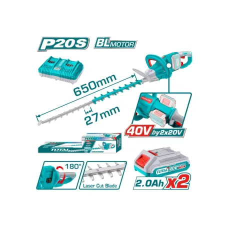 Թուփ էտող գործիք մարտկոցային 40Վ (2x20Վ) 650մմ (2 մարտկոցով, լիցքավորիչով) TOTAL THTLI400282