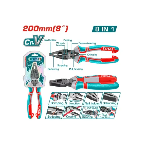 Բազմաֆունկցիոնալ համակցված տափակաբերան աքցան 8-ը՝ 1-ում  TOTAL THTMF186