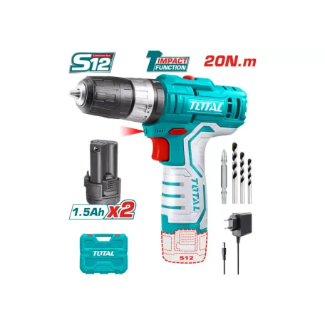 Հարվածային պտուտակադարձիչ մարտկոցային 12Վ 20Նմ (2 մարտկոցով, լիցքավորիչով, 4 բիթերով) TOTAL TIDLI12201 Հարվածային պտուտակադարձիչ մարտկոցային 12Վ 20Նմ (2 մարտկոցով, լիցքավորիչով, 4 բիթերով) TOTAL TIDLI12201