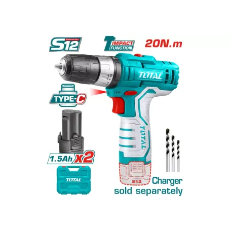 Հարվածային պտուտակադարձիչ մարտկոցային 12Վ 20Նմ (2 մարտկոցով, 4 բիթերով) TOTAL TIDLI12328