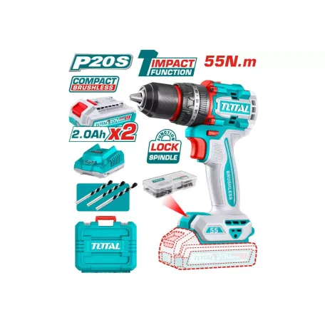 Հարվածային պտուտակադարձիչի հավաքածու մարտկոցային 20Վ 55Նմ TOTAL TIDLI20558