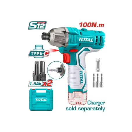 Հարվածային պտուտակադարձիչ մարտկոցային 12Վ 100Նմ (2 մարտկոցով) TOTAL TIRLI12015