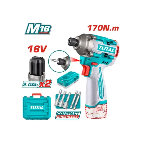 Հարվածային պտուտակադարձիչ մարտկոցային 16Վ 170Նմ TOTAL TIRLI16178